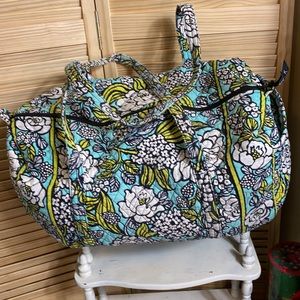Vera Bradley Duffle,  Overnight Bag Turquoise, Yellow, Black, Tan Floral Pattern